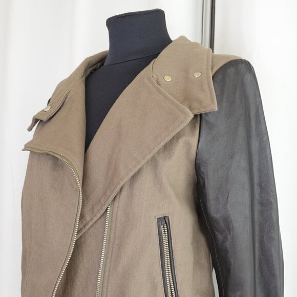 Mackage Minella Leather Biker Moto Jacket Olive Green Black Sz M - Picture 8 of 10